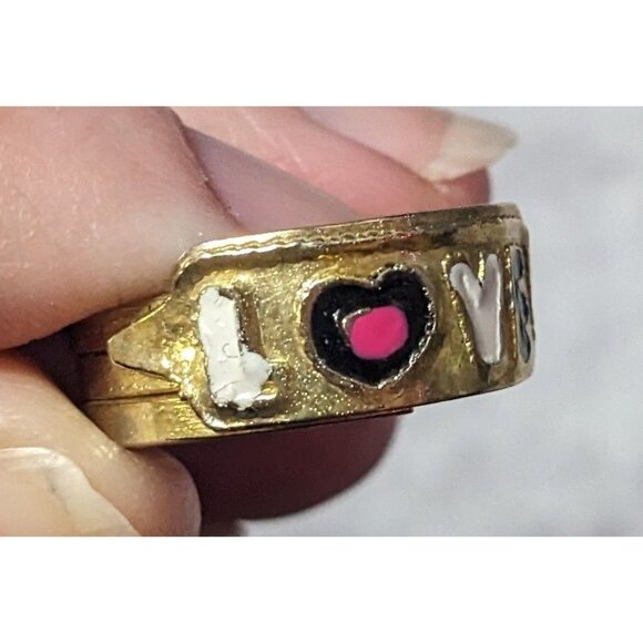 Coquette Gold Tone Enamel Filled Love Ring Size 8 - Picture 14 of 14